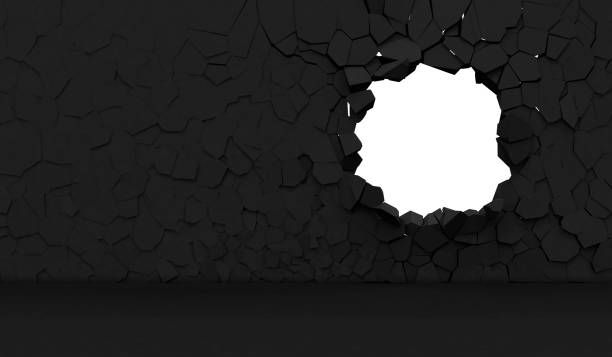 istock Ruined Black Concrete Wall isolated on white background 1368633268