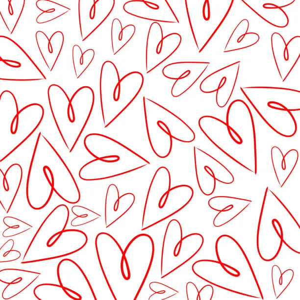 Vector illustration of Hand Drawn Heart Symbol. Seamless Pattern on White Background