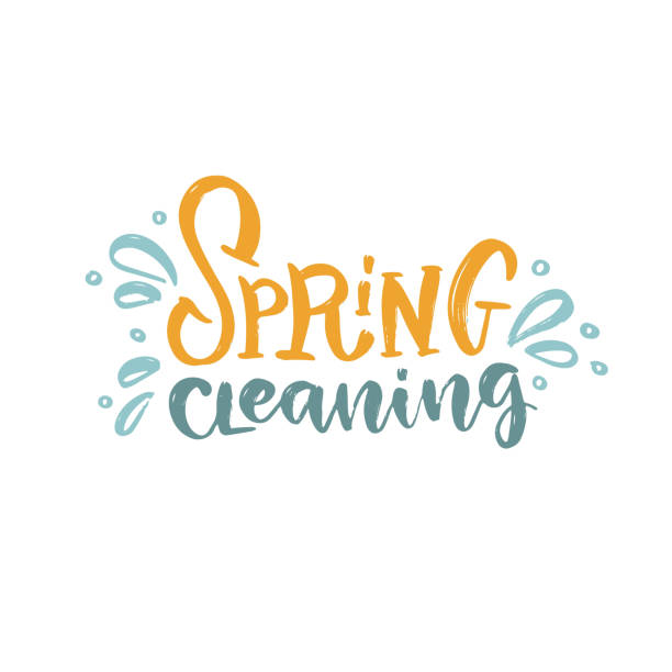 Spring cleaning. Hand drawn textured lettering. Vector typography with splashes. Spring cleaning. Hand drawn textured lettering. Vector typography with splashes cleaning stock illustrations