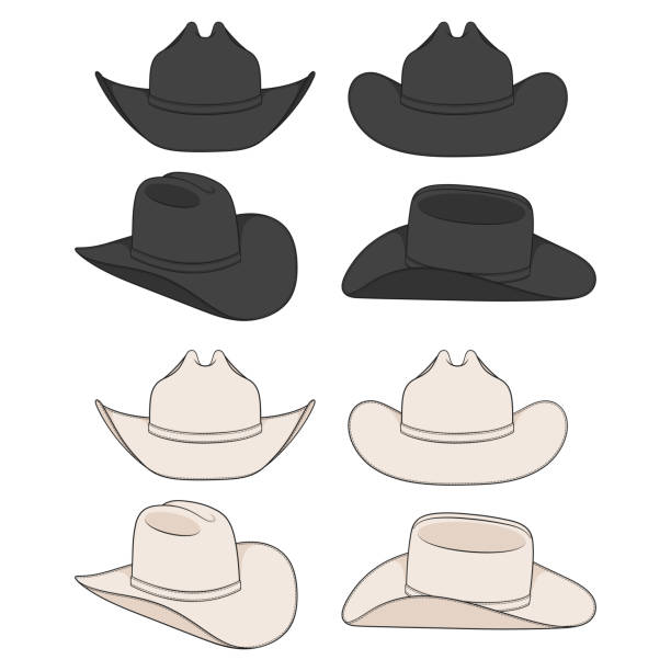 set von farbabbildungen mit cowboyhut. isolierte vektorobjekte. - cowboyhut stock-grafiken, -clipart, -cartoons und -symbole