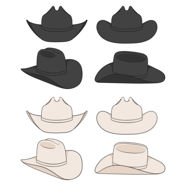 illustrations, cliparts, dessins animés et icônes de ensemble d’illustrations en couleur avec chapeau de cow-boy. objets vectoriels isolés. - cowboy hat illustrations