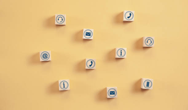 istock Contact symbols on wooden cubes. 1368641455