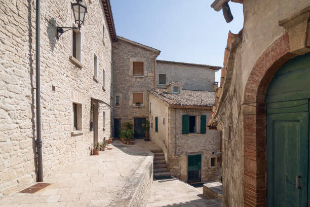 istock Old town cobbled lane and stair. San Marino 1368641533