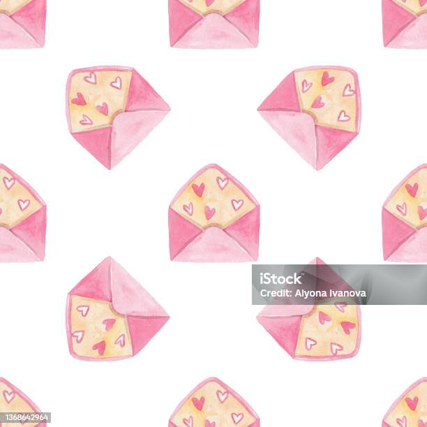 Pink Envelope Pattern Watercolor Pink Envelopes Seamless Pattern On White Stock Illustration ...