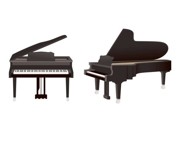 istock Classical wooden piano in two sides view black color vector illustration on white background 1368643160