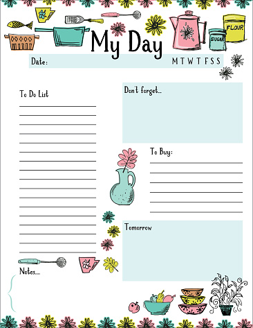 Flat color Retro Kitchen Daily Planner Page