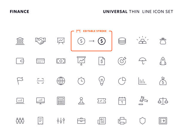 ilustrações de stock, clip art, desenhos animados e ícones de finance universal thin line icon set - stock market data insurance savings finance