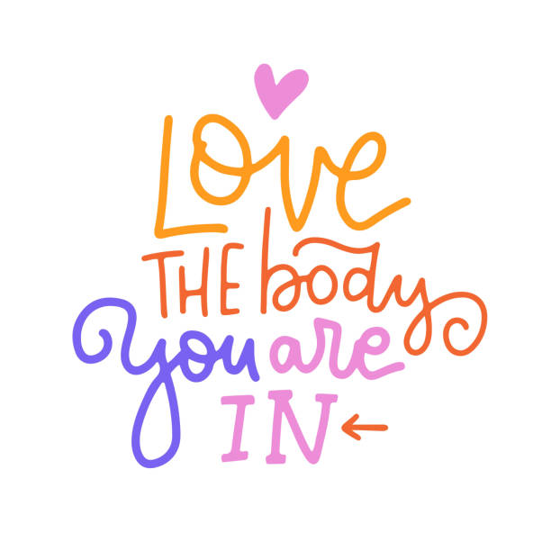 Love the body you are in - Motivation lettreing Quote. Modern calligraphy text about love yourself. Design print for t-shirt, badges, sticker, greeting card, banner. Vector hand written illustration Love the body you are in - Motivation lettreing Quote. Modern calligraphy text about love yourself. Design print for t-shirt, badges, sticker, greeting card, banner. Vector hand written illustration. pics of a letter t in cursive stock illustrations