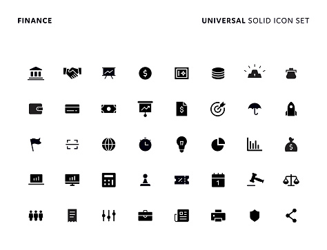 Financial Concept Basic Solid Icon Set. Icons are Suitable for Web Page, Mobile App, UI, UX and GUI design.