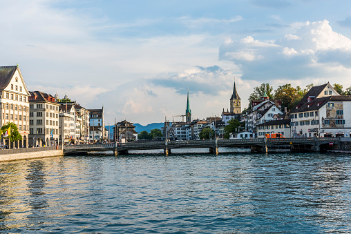 Zurich cityscape and Limmat River in Switzerland