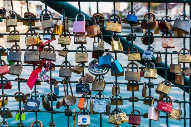 Photo of Love Padlocks hanging on old bridge in Zurich, Switzerland