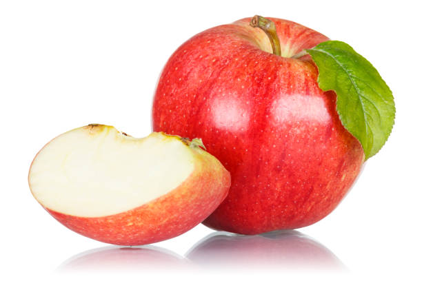 istock Apples fruits red apple fruit sliced with leaf isolated on a white background 1368648749