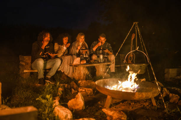 istock Mixed Race Friends Camping Together In Nature 1368650795