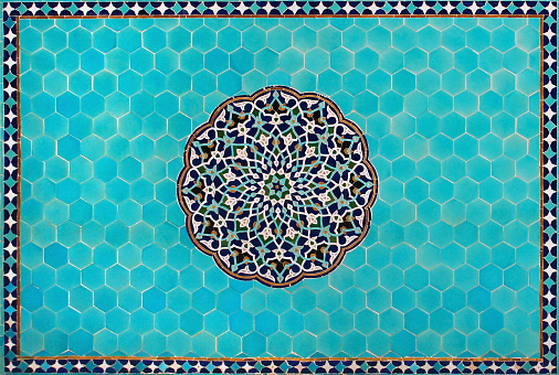 Ornamental ceramic mosaic tile in a mosque, Iran