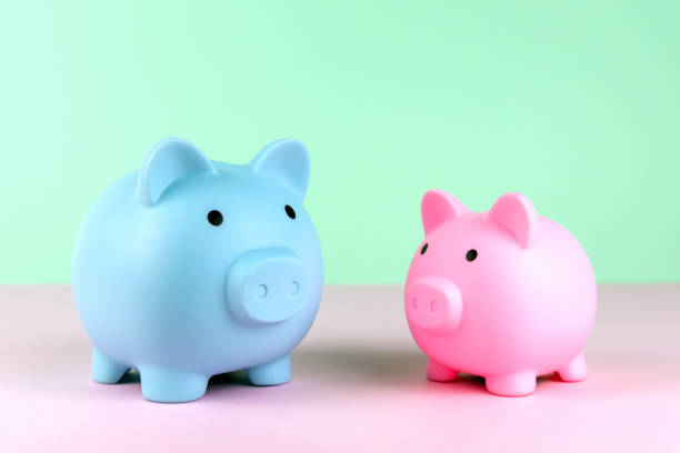 Blue and Pink Piggy Bank stock photo
