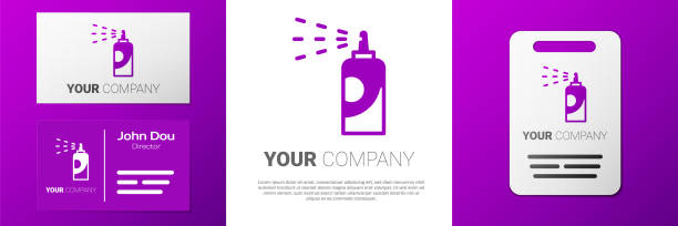 logotyp spray puszka do lakieru do włosów, dezodorantu, antyperspirantu ikona izolowana na białym tle. element szablonu projektu logo. wektor - liquid soap purple isolated cosmetics stock illustrations