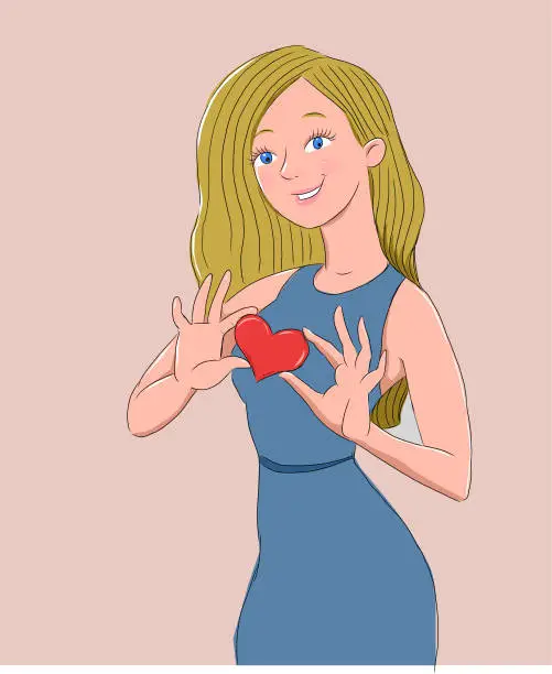 Vector illustration of girl with hart