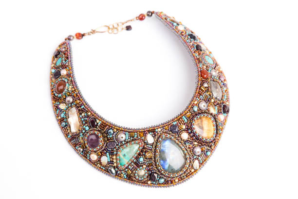 istock Luxurious Handmade necklace of small beads on white 1368659973