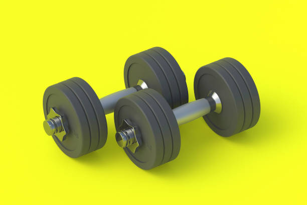 istock Dumbbells with heavy plates. Sports equipment. 3d render 1368660487