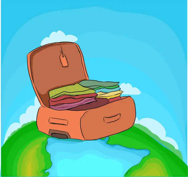 Vector illustration of traveling bag on the planet