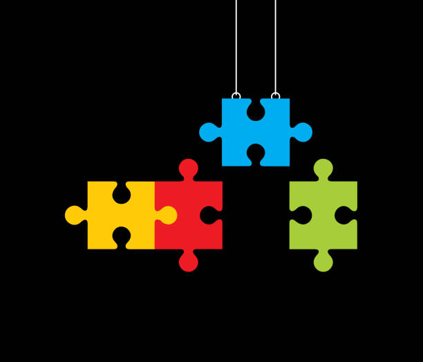 illustrations, cliparts, dessins animés et icônes de malefemalepuzzleheads - jigsaw puzzle teamwork puzzle red