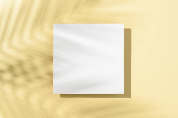 istock Trendy Summer layout made with white blank card and palm leaves shadow on pastel yellow background. Exotic concept with copy space 1368668465