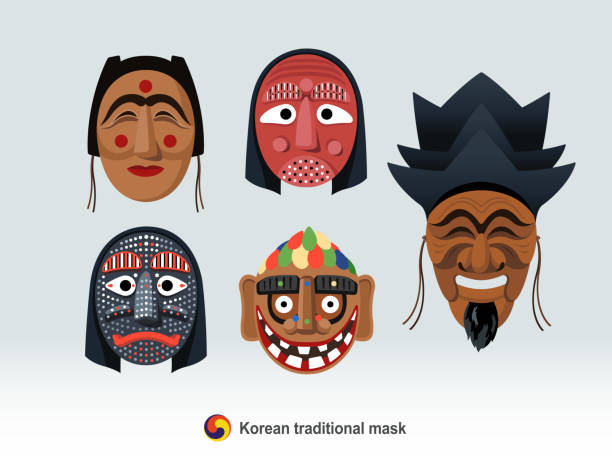 美しい韓国の伝統的なマスク - お面のベクターアート素材や画像を多数