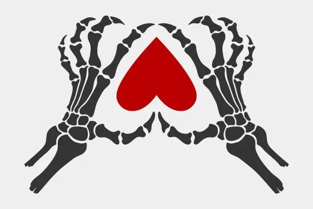 Vector illustration of Skeleton hand showing heart shape.