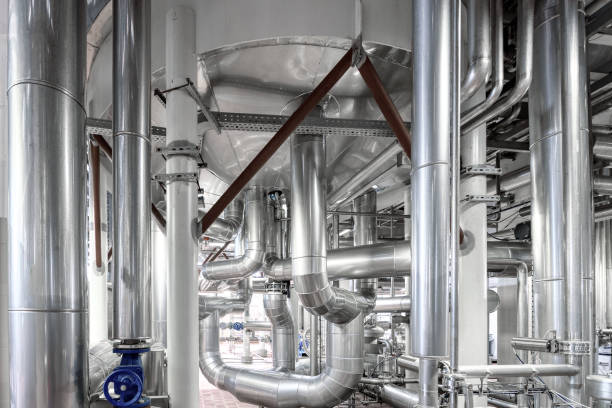 istock Heavy duty steel pipelines for pumping liquids 1368684724