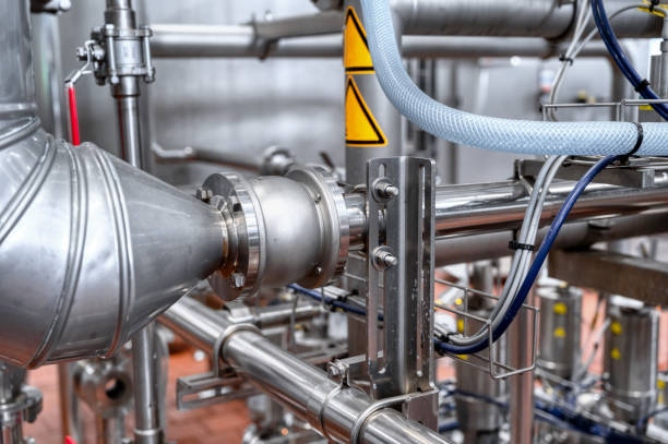 istock Heavy duty steel pipelines for pumping liquids 1368685565