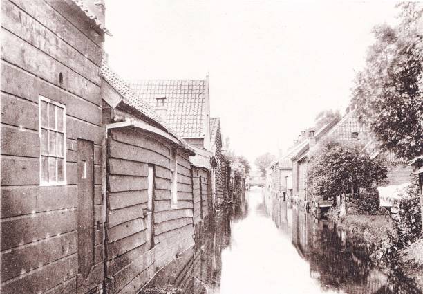 заанбам, нидерланды (голландия) 1894 античная фотография - 19th century style urban scene horizontal sepia toned stock illustrations
