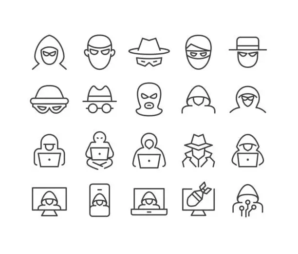 Vector illustration of Criminal Icons - Classic Line Series