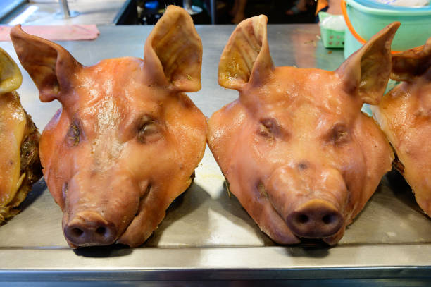 Boiled pig head for sell in fresh market.