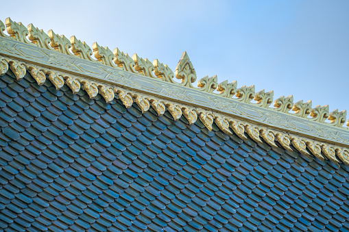 Close up architectural details of  Thai culture style in day time