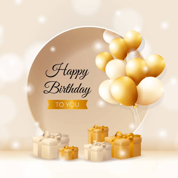 ilustrações de stock, clip art, desenhos animados e ícones de happy birthday background design with realistic bunch of flying golden balloons - balão enfeite