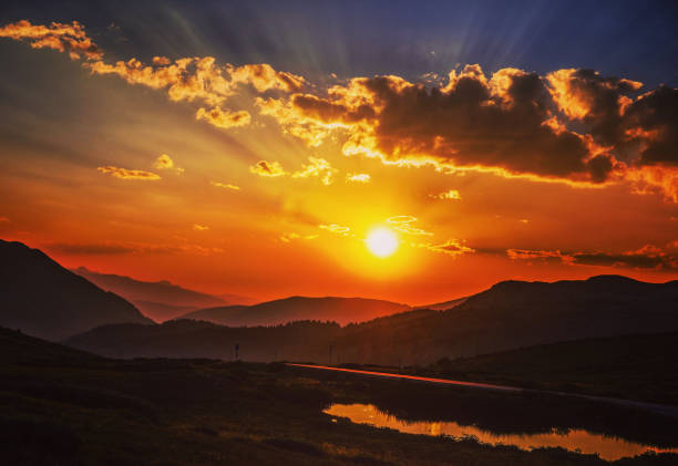 Summer sunset in Independence Pass along the Continental Divide just east of Aspen, Colorado by the San Isabel and White River National Forests.