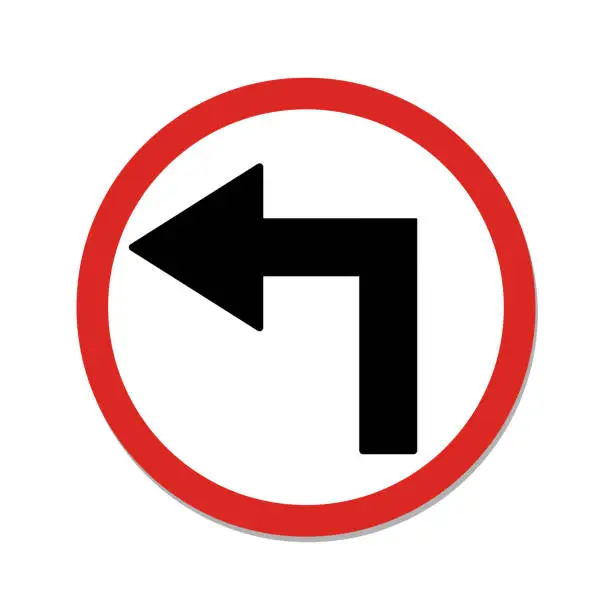 Vector illustration of Turn left sign. Vector illustration of traffic signs in flat style.