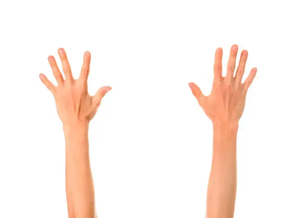 Hands Up Isolated on the White Background