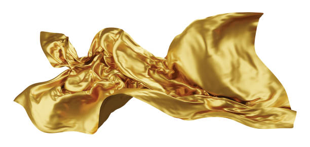 istock Gold fabric flying in the wind isolated on white background 3D render 1368724816