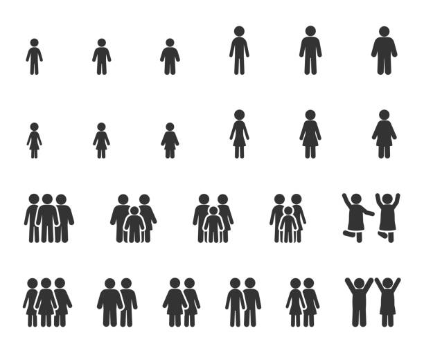 Vector set of people skinny, normal, fat flat icons. Body mass index. Different proportions of human body. Vector set of people skinny, normal, fat flat icons. Body mass index. Different proportions of human body. people icons stock illustrations