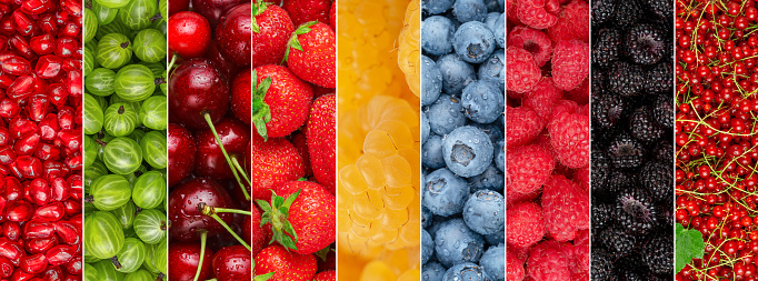 Colorful collage of different fresh berries. Top view