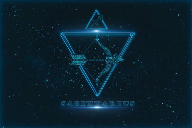 sagittarius horoscope sign in twelve zodiac with galaxy stars background.