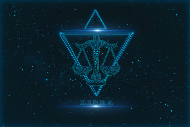 Libra horoscope sign in twelve zodiac with galaxy stars background.