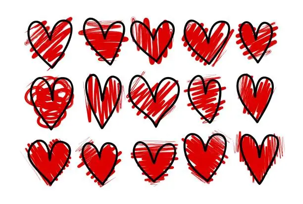 Vector illustration of set of hand drawn doodle hearts