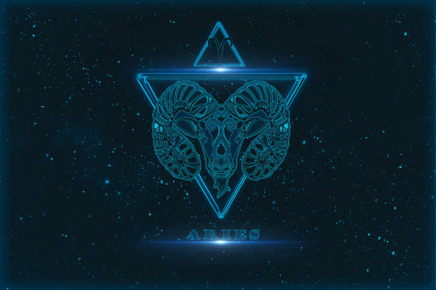 aries horoscope sign in twelve zodiac with galaxy stars background