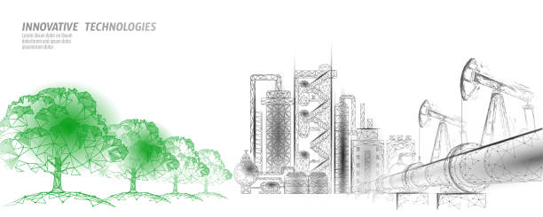 istock Oil pollution problem concept. Oil gas petroleum environmental disaster pipeline refinery complex. Industry air soil waste toxic solution 3D vector illustration 1368731456