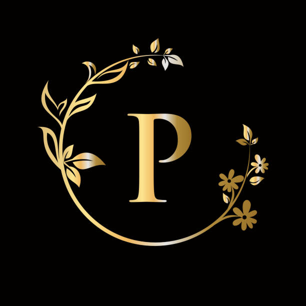 letter p beauty blumen logo mit kreativem konzept für firma, business, dekoration, blume, schönheit, spa premium vector vorlage - letter p text calligraphy old fashioned stock-grafiken, -clipart, -cartoons und -symbole