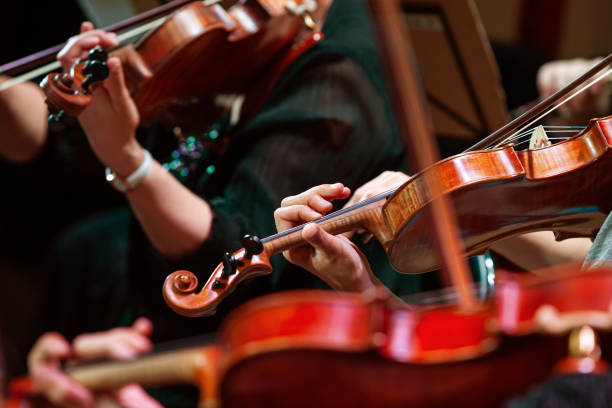 Hands of a woman playing the violin Hands of a woman playing the violin in an orchestra orchestra stock pictures, royalty-free photos & images