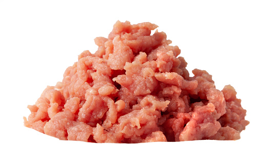 Fresh raw minced meat on white isolated background. Pork and beef minced meat