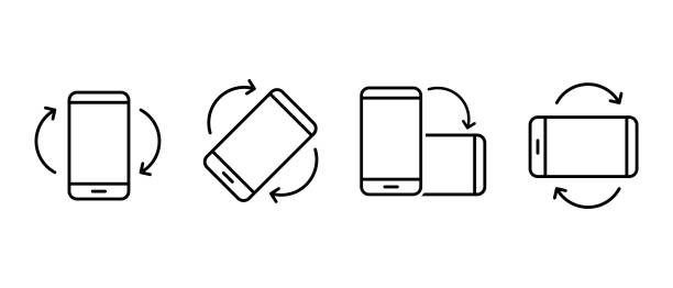 drehen sie smartphone-vektorsymbole. symbole für die horizontale oder vertikale drehung des mobilen bildschirms - drehen stock-grafiken, -clipart, -cartoons und -symbole